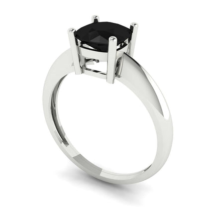 1.5 cttw Natural Onyx Solitaire  Engagement Ring - Solid White Gold (VVS1, Cushion Cut,6.5mm)