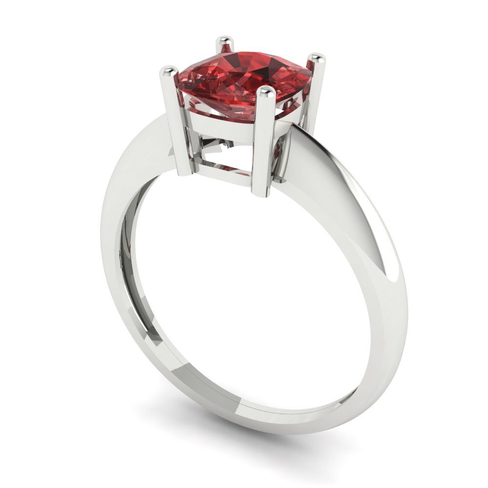 1.5 cttw Natural Garnet Solitaire  Engagement Ring - Solid White Gold (VVS1, Cushion Cut,6.5mm)