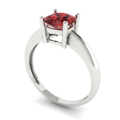 1.5 cttw Natural Garnet Solitaire  Engagement Ring - Solid White Gold (VVS1, Cushion Cut,6.5mm)