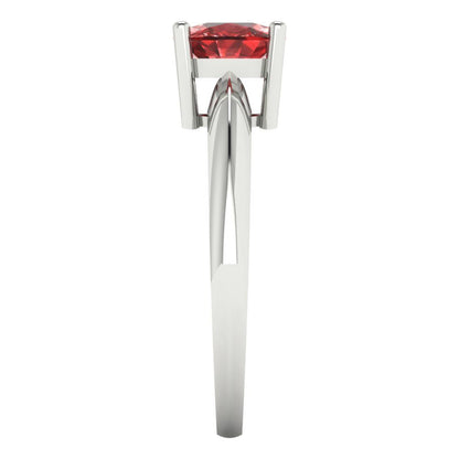 1.5 cttw Natural Garnet Solitaire  Engagement Ring - Solid White Gold (VVS1, Cushion Cut,6.5mm)