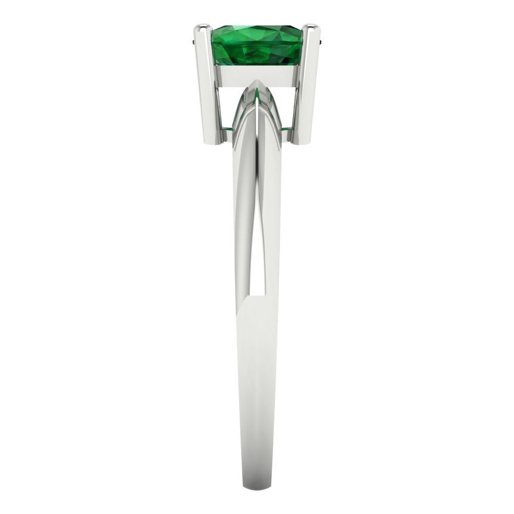 1.5 cttw Simulated Emerald Solitaire  Engagement Ring - Solid White Gold (VVS1, Cushion Cut,6.5mm)