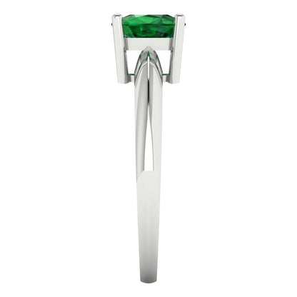 1.5 cttw Simulated Emerald Solitaire  Engagement Ring - Solid White Gold (VVS1, Cushion Cut,6.5mm)
