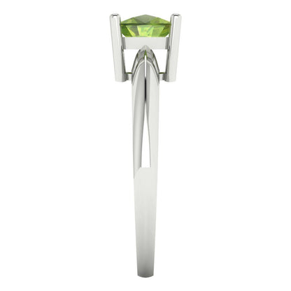 1.5 cttw Natural Peridot Solitaire  Engagement Ring - Solid White Gold (VVS1, Cushion Cut,6.5mm)