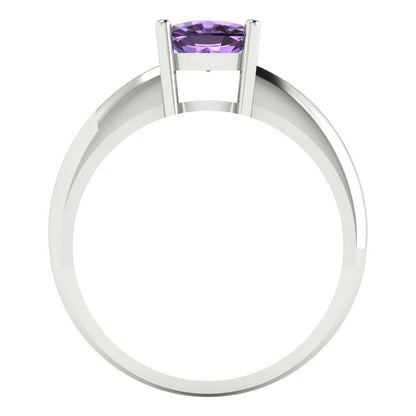 1.5 cttw Simulated Alexandrite Solitaire  Engagement Ring - Solid White Gold (VVS1, Cushion Cut,6.5mm)