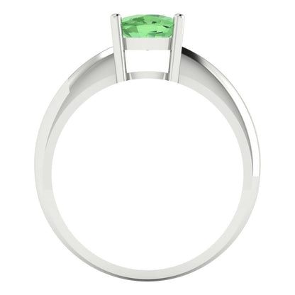 1.5 cttw Zirconia Simulated Green Diamond Solitaire  Engagement Ring - Solid Gold (VVS1, Cushion Cut,6.5mm)