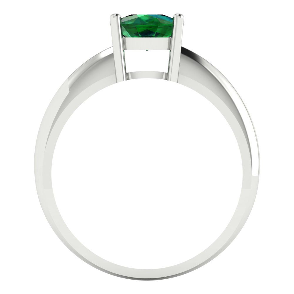 1.5 cttw Simulated Emerald Solitaire  Engagement Ring - Solid White Gold (VVS1, Cushion Cut,6.5mm)