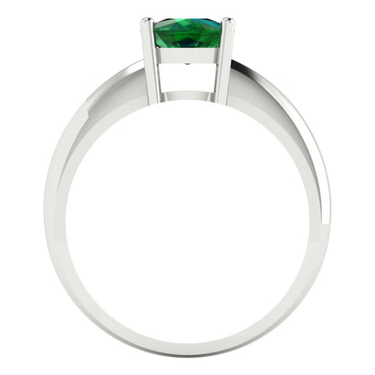 1.5 cttw Simulated Emerald Solitaire  Engagement Ring - Solid White Gold (VVS1, Cushion Cut,6.5mm)