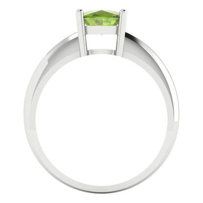 1.5 cttw Natural Peridot Solitaire  Engagement Ring - Solid White Gold (VVS1, Cushion Cut,6.5mm)