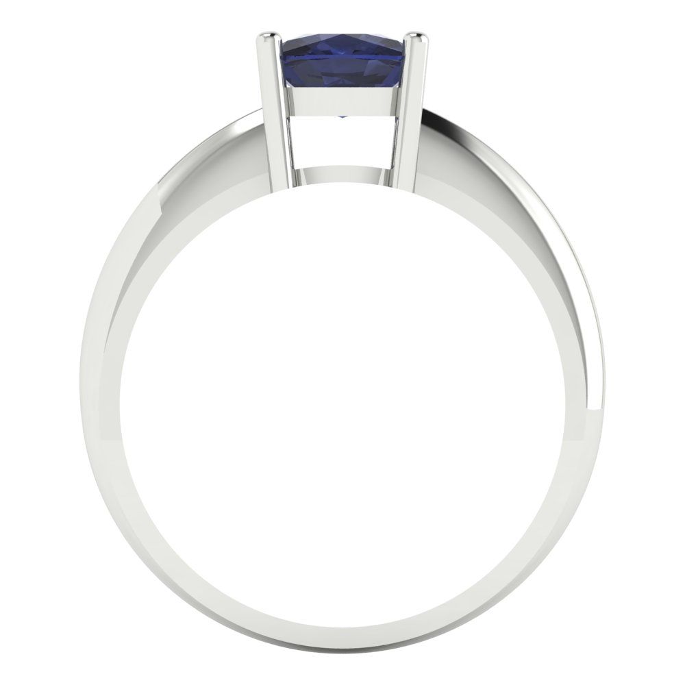 1.5 cttw Simulated Blue Sapphire Solitaire  Engagement Ring - Solid Gold (Cushion Cut,6.5mm)