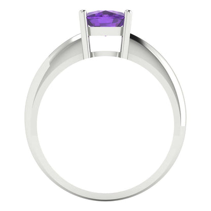 1.5 cttw Natural Amethyst Solitaire  Engagement Ring - Solid Gold (Cushion Cut,6.5mm)