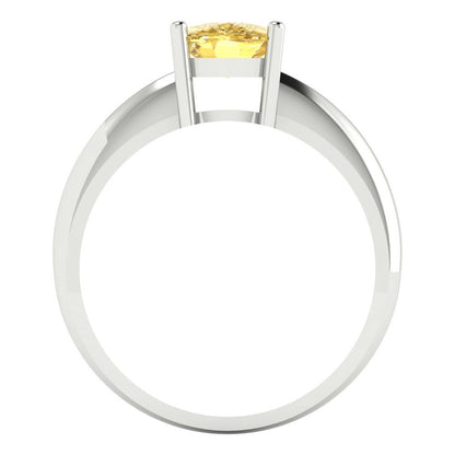 1.5 cttw Zirconia Simulated Yellow Diamond Solitaire  Engagement Ring - Solid Gold (VVS1, Cushion Cut,6.5mm)