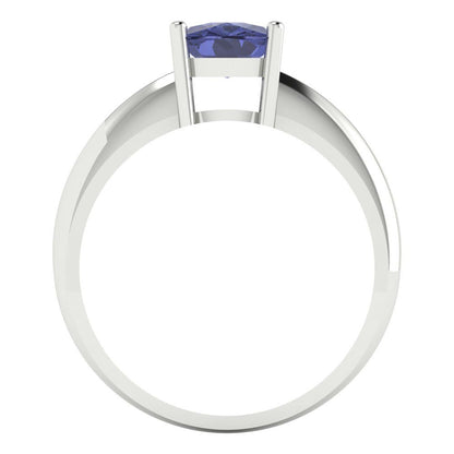 1.5 cttw Simulated Tanzanite Solitaire  Engagement Ring - Solid Gold (Cushion Cut,6.5mm)