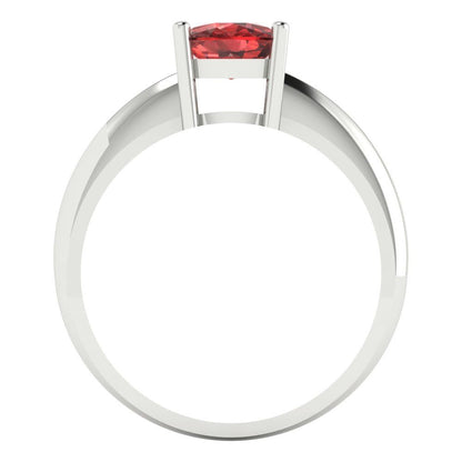 1.5 cttw Natural Garnet Solitaire  Engagement Ring - Solid White Gold (VVS1, Cushion Cut,6.5mm)