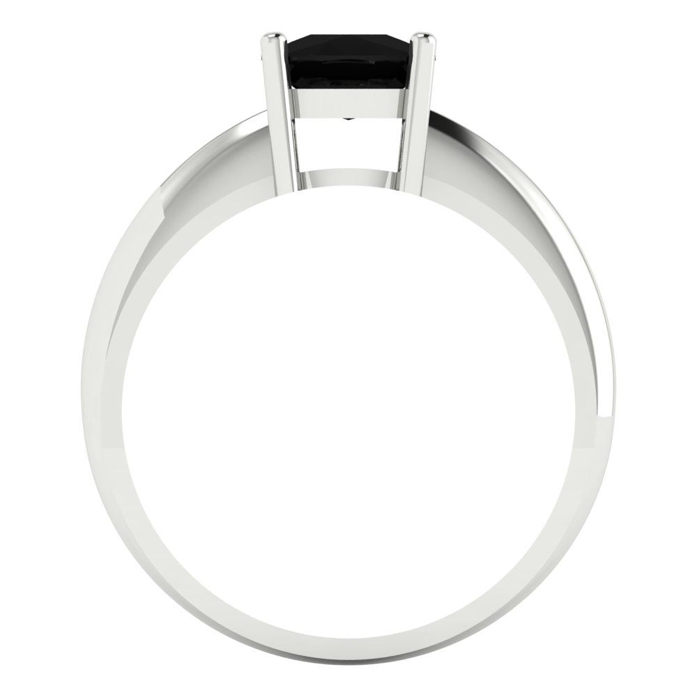1.5 cttw Natural Onyx Solitaire  Engagement Ring - Solid White Gold (VVS1, Cushion Cut,6.5mm)