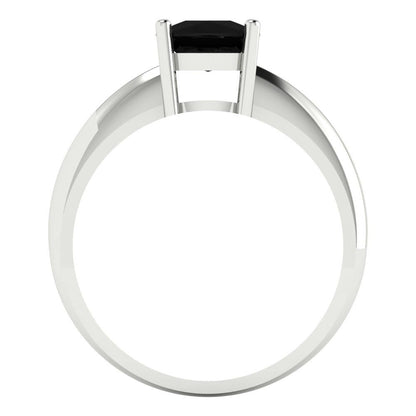 1.5 cttw Natural Onyx Solitaire  Engagement Ring - Solid White Gold (VVS1, Cushion Cut,6.5mm)