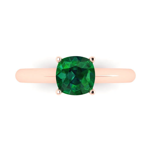 1.5 cttw Simulated Emerald Solitaire  Engagement Ring - Solid Rose Gold (VVS1, Cushion Cut,6.5mm)
