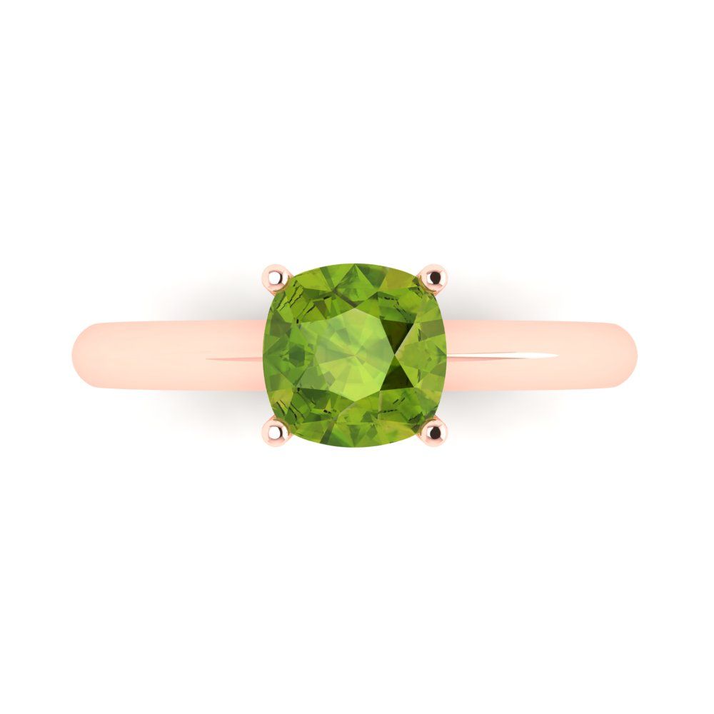1.5 cttw Natural Peridot Solitaire  Engagement Ring - Solid Gold (Cushion Cut,6.5mm)