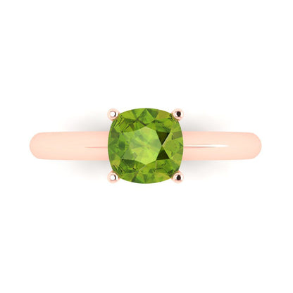 1.5 cttw Natural Peridot Solitaire  Engagement Ring - Solid Gold (Cushion Cut,6.5mm)