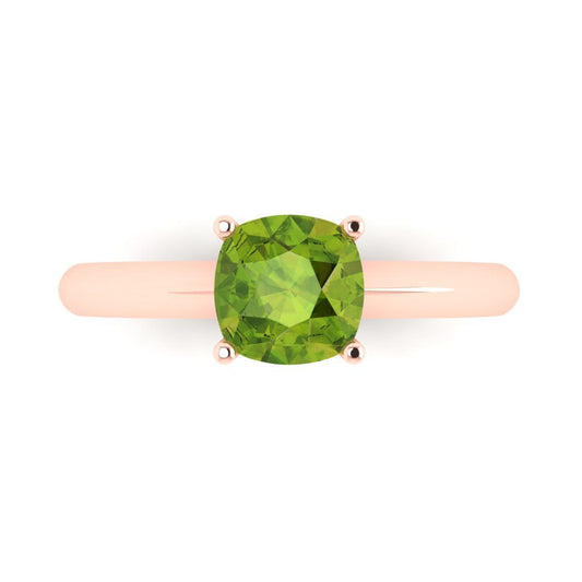 1.5 cttw Natural Peridot Solitaire  Engagement Ring - Solid Rose Gold (VVS1, Cushion Cut,6.5mm)