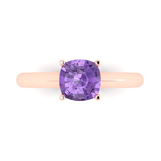 1.5 cttw Simulated Alexandrite Solitaire  Engagement Ring - Solid Rose Gold (VVS1, Cushion Cut,6.5mm)