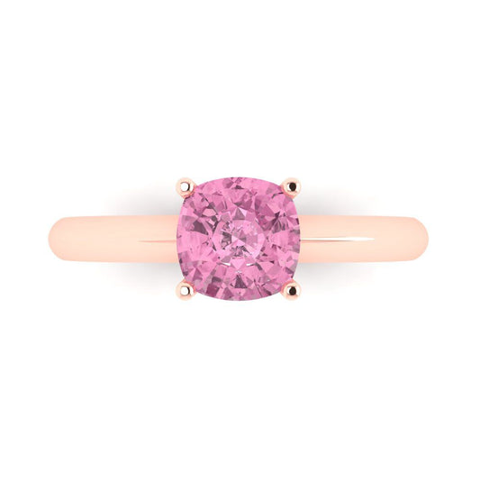 1.5 cttw Zirconia Simulated Pink Diamond Solitaire  Engagement Ring - Solid Rose Gold (VVS1, Cushion Cut,6.5mm)