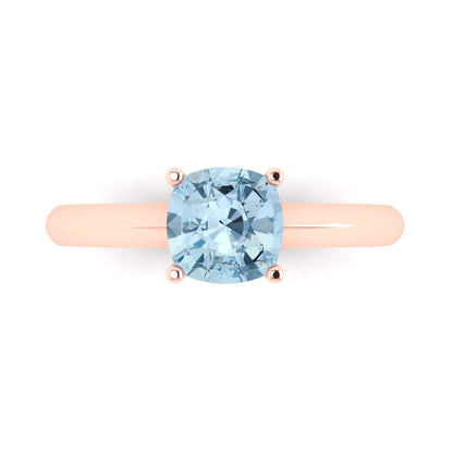 1.5 cttw Natural Swiss Blue Topaz Solitaire  Engagement Ring - Solid Gold (Cushion Cut,6.5mm)