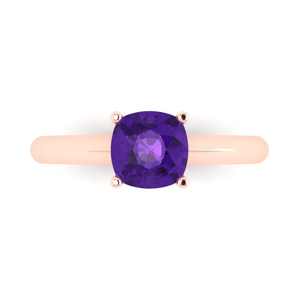 1.5 cttw Natural Amethyst Solitaire  Engagement Ring - Solid Gold (Cushion Cut,6.5mm)