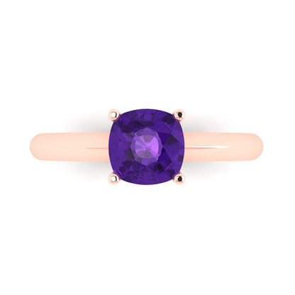 1.5 cttw Natural Amethyst Solitaire  Engagement Ring - Solid Gold (Cushion Cut,6.5mm)