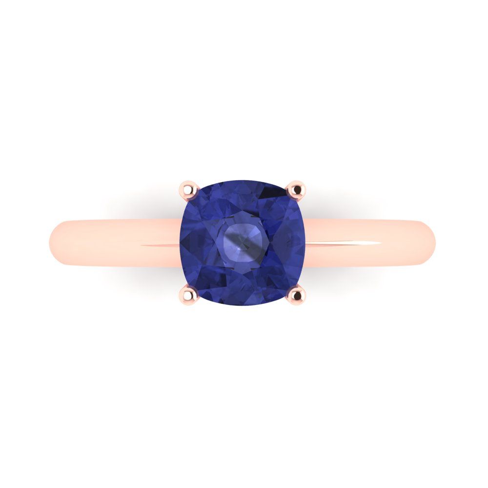 1.5 cttw Simulated Tanzanite Solitaire  Engagement Ring - Solid Gold (Cushion Cut,6.5mm)