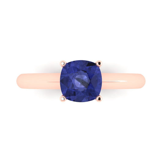 1.5 cttw Simulated Tanzanite Solitaire  Engagement Ring - Solid Rose Gold (VVS1, Cushion Cut,6.5mm)