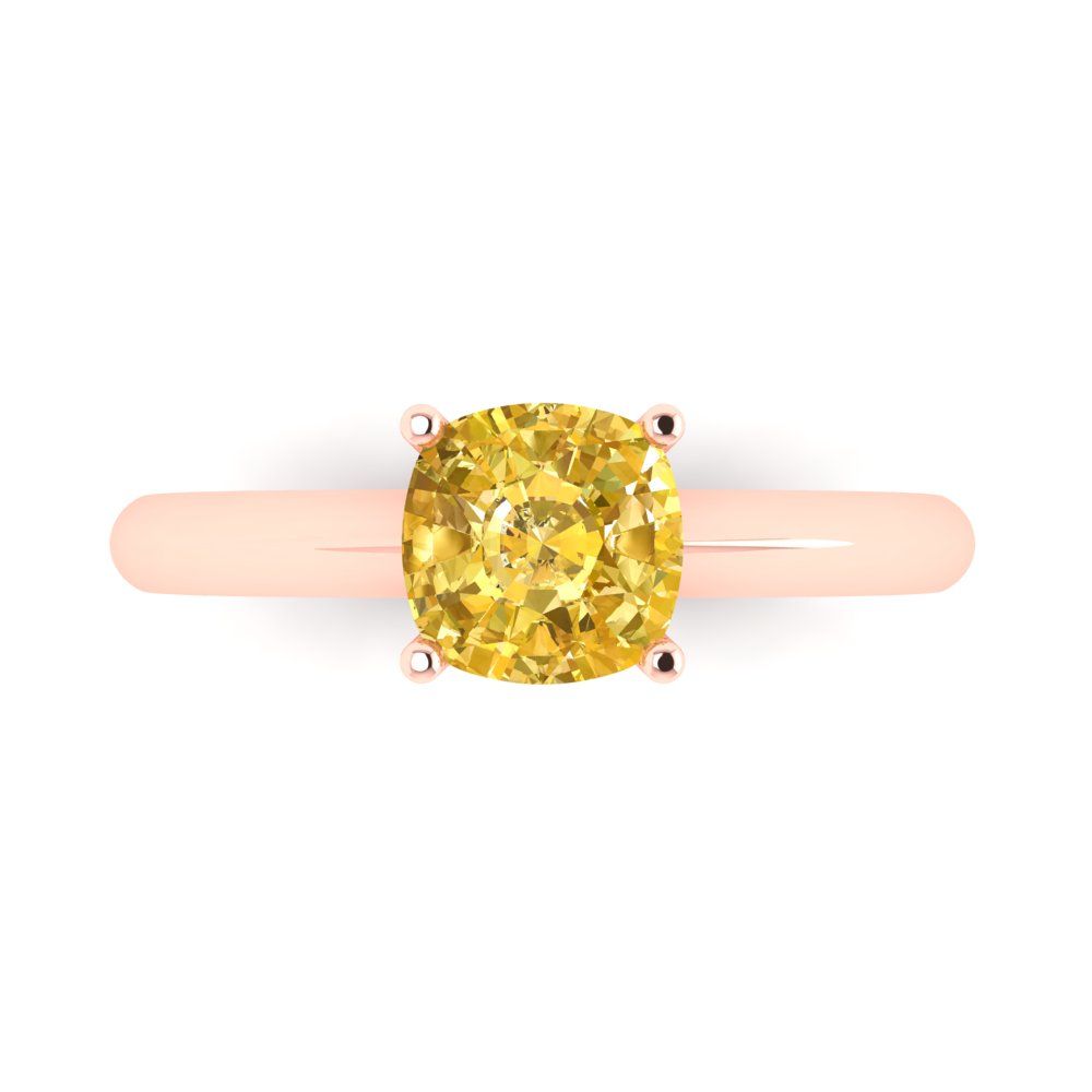 1.5 cttw Natural Citrine Solitaire  Engagement Ring - Solid Gold (Cushion Cut,6.5mm)