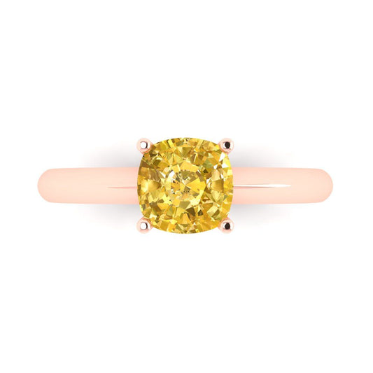1.5 cttw Natural Citrine Solitaire  Engagement Ring - Solid Rose Gold (VVS1, Cushion Cut,6.5mm)