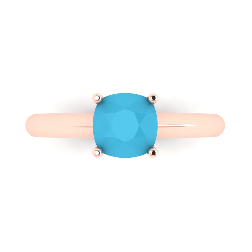 1.5 cttw Simulated Turquoise Solitaire  Engagement Ring - Solid Gold (Cushion Cut,6.5mm)