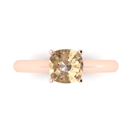 1.5 cttw Yellow Moissanite Solitaire  Engagement Ring - Solid Rose Gold (VVS1, Cushion Cut,6.5mm)