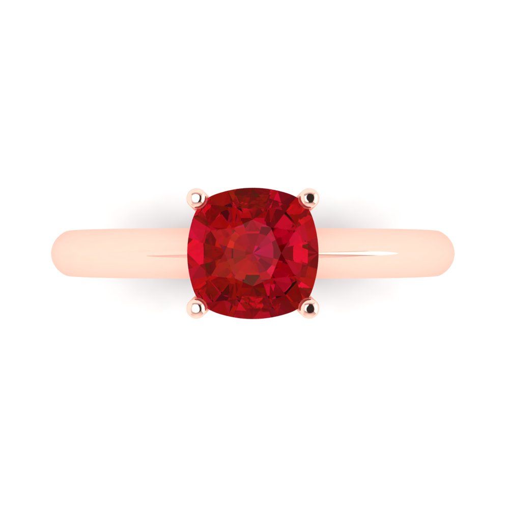 1.5 cttw Simulated Ruby Solitaire  Engagement Ring - Solid Gold (Cushion Cut,6.5mm)