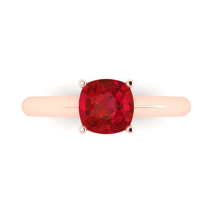 1.5 cttw Simulated Ruby Solitaire  Engagement Ring - Solid Gold (Cushion Cut,6.5mm)