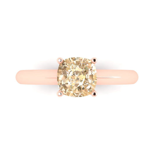 1.5 cttw Natural Morganite Solitaire  Engagement Ring - Solid Rose Gold (VVS1, Cushion Cut,6.5mm)