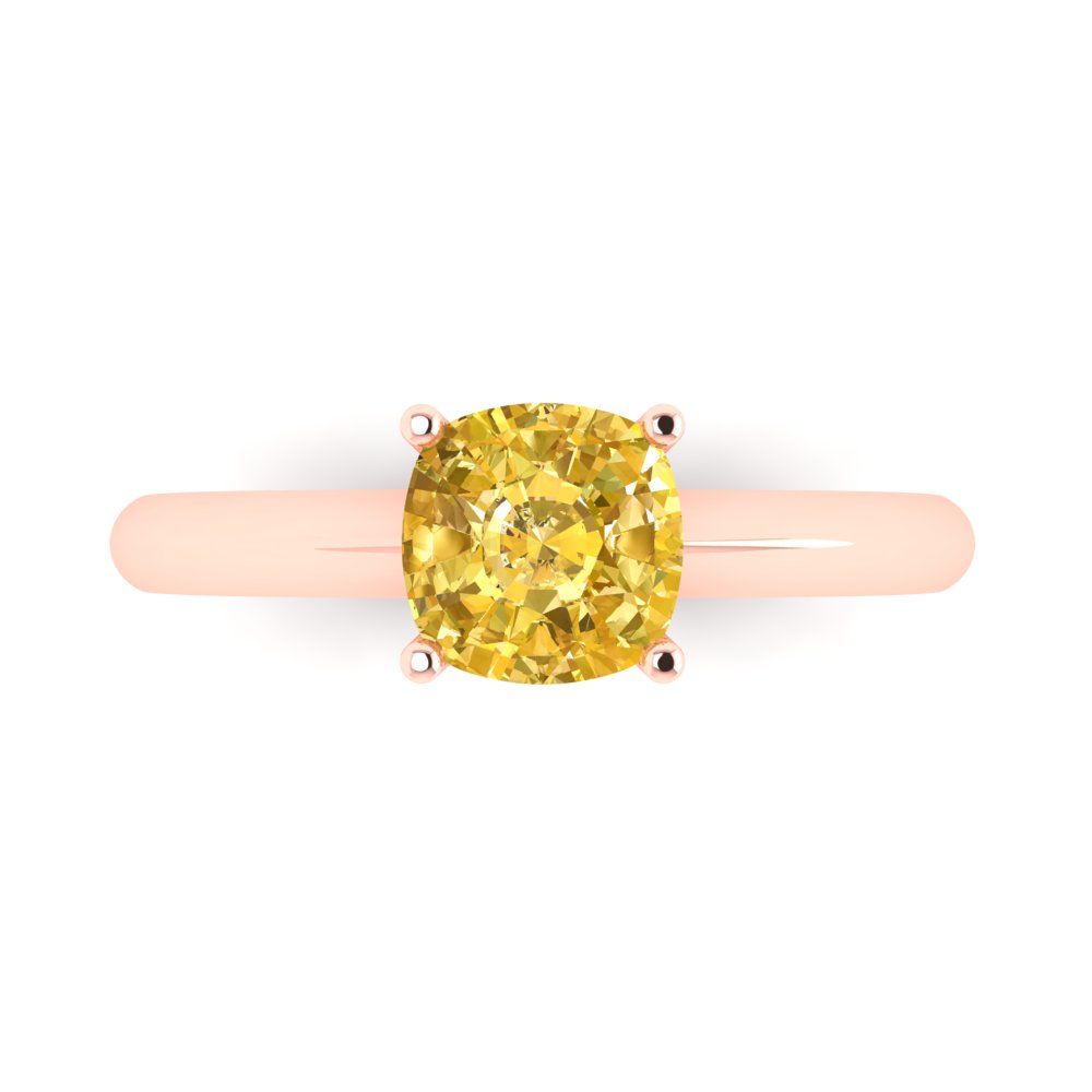 1.5 cttw Zirconia Simulated Yellow Diamond Solitaire  Engagement Ring - Solid Gold (VVS1, Cushion Cut,6.5mm)
