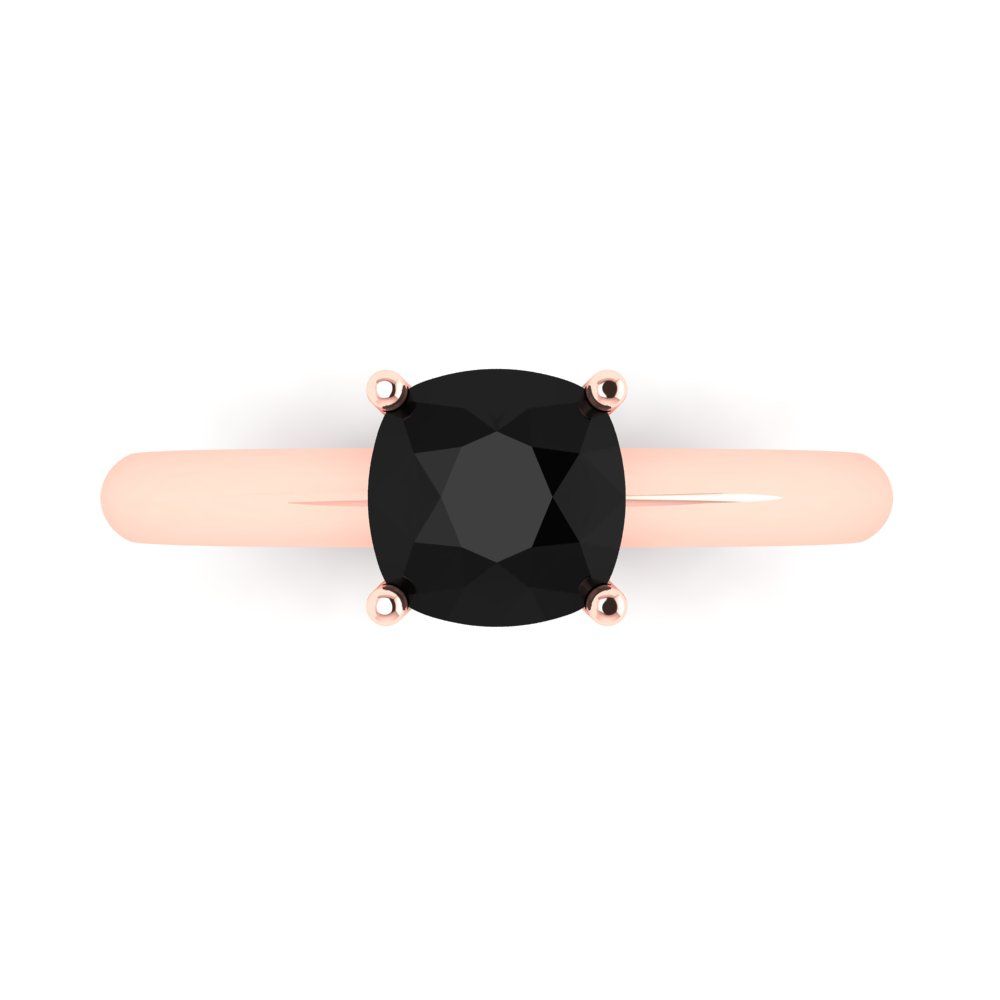 1.5 cttw Natural Onyx Solitaire  Engagement Ring - Solid Rose Gold (VVS1, Cushion Cut,6.5mm)