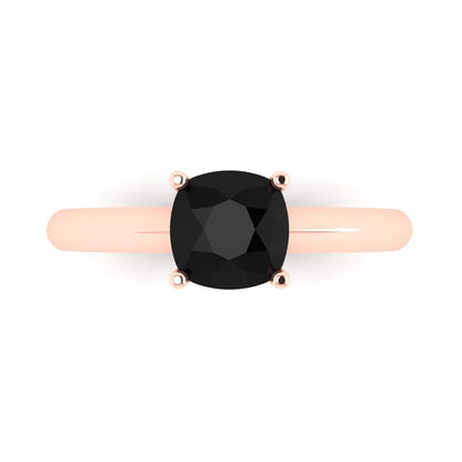 1.5 cttw Natural Onyx Solitaire  Engagement Ring - Solid Rose Gold (VVS1, Cushion Cut,6.5mm)