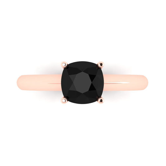 1.5 cttw Natural Onyx Solitaire  Engagement Ring - Solid Rose Gold (VVS1, Cushion Cut,6.5mm)