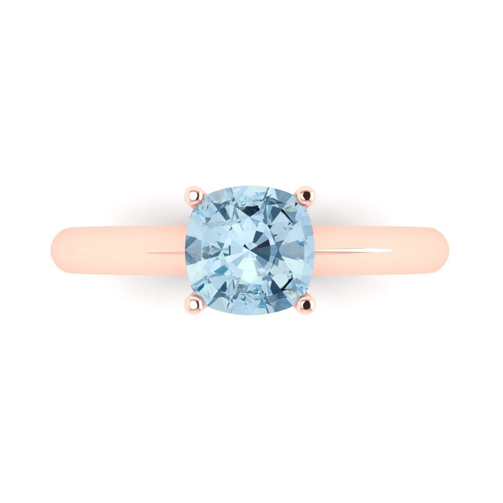 1.5 cttw Natural Sky Blue Topaz Solitaire  Engagement Ring - Solid Gold (Cushion Cut,6.5mm)