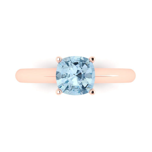 1.5 cttw Natural Sky Blue Topaz Solitaire  Engagement Ring - Solid Rose Gold (VVS1, Cushion Cut,6.5mm)