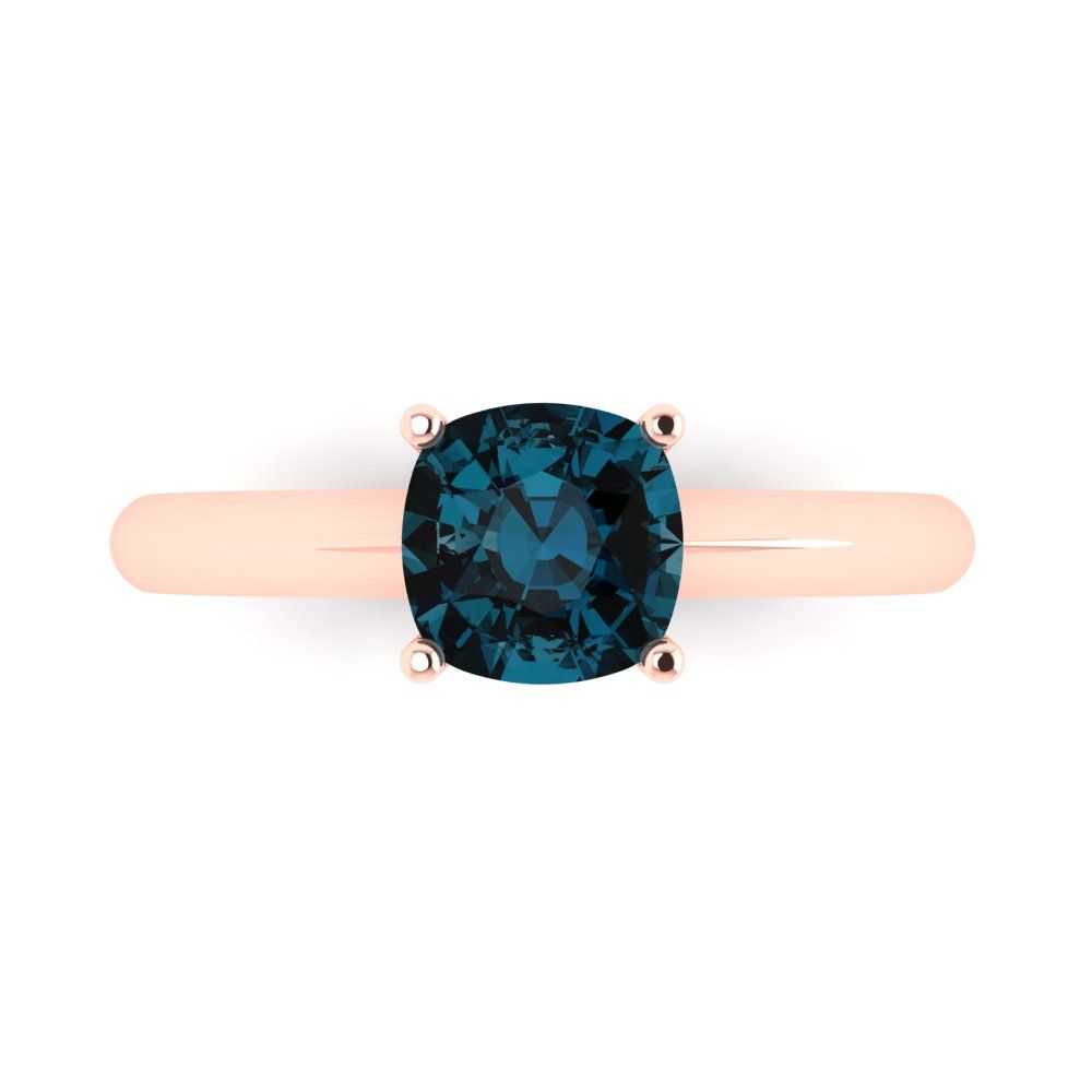 1.5 cttw Natural London Blue Topaz Solitaire  Engagement Ring - Solid Gold (Cushion Cut,6.5mm)