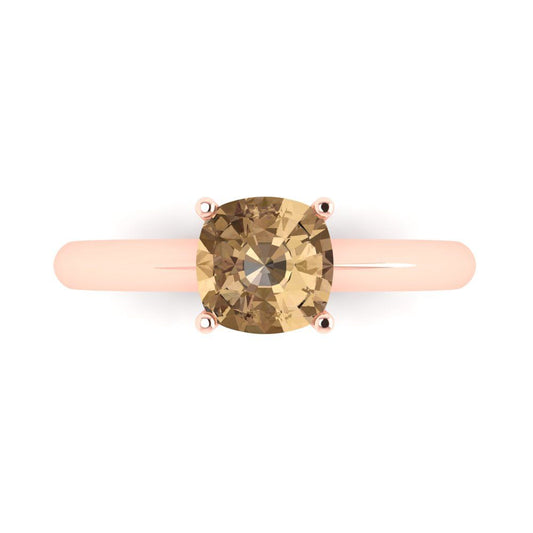 1.5 cttw Zirconia Simulated Champagne Diamond Solitaire  Engagement Ring - Solid Rose Gold (VVS1, Cushion Cut,6.5mm)