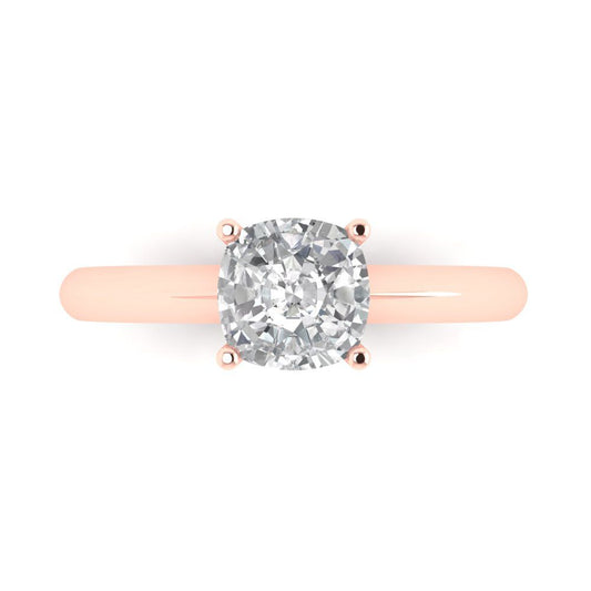 1.5 cttw White Sapphire Solitaire  Engagement Ring - Solid Rose Gold (VVS1, Cushion Cut,6.5mm)