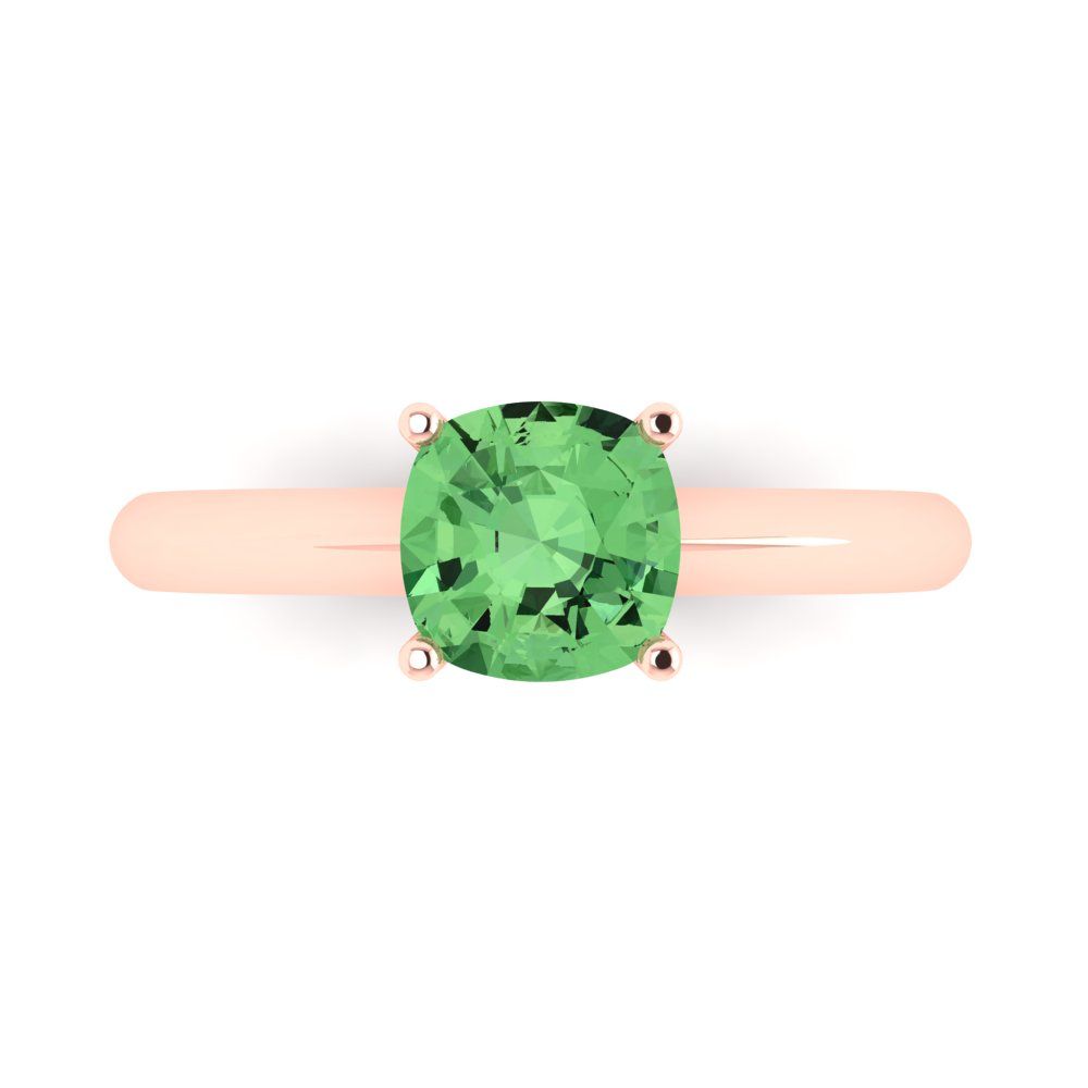 1.5 cttw Zirconia Simulated Green Diamond Solitaire  Engagement Ring - Solid Gold (VVS1, Cushion Cut,6.5mm)