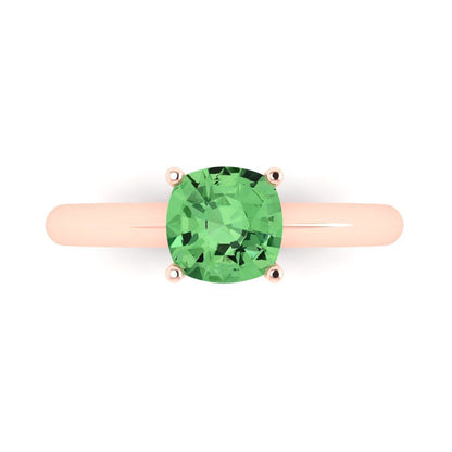 1.5 cttw Zirconia Simulated Green Diamond Solitaire  Engagement Ring - Solid Gold (VVS1, Cushion Cut,6.5mm)