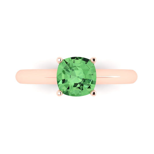 1.5 cttw Zirconia Simulated Green Diamond Solitaire  Engagement Ring - Solid Rose Gold (VVS1, Cushion Cut,6.5mm)