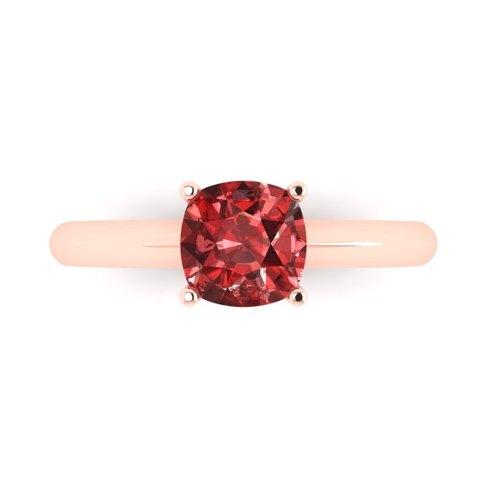 1.5 cttw Natural Garnet Solitaire  Engagement Ring - Solid Gold (Cushion Cut,6.5mm)